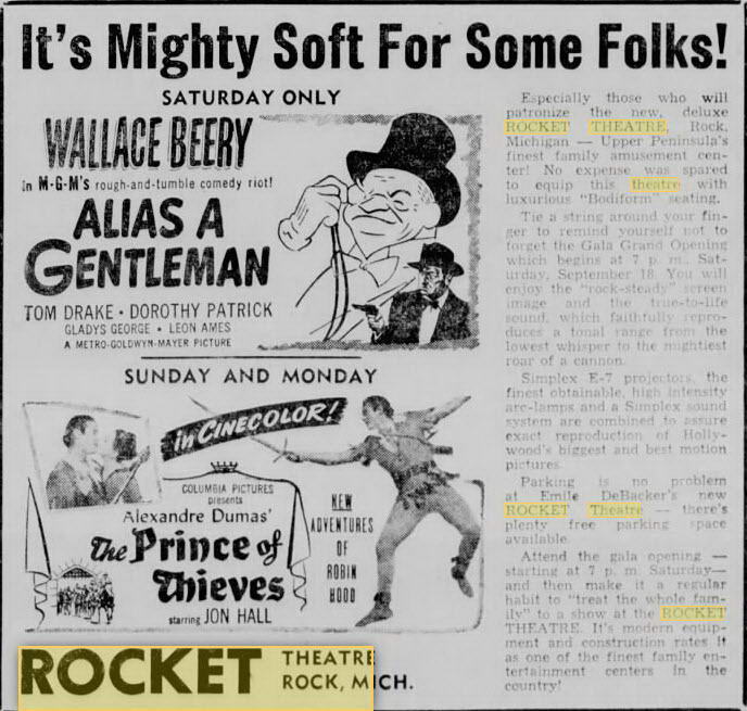 Rocket Theater - Sept 17 1948 Opening Announcement